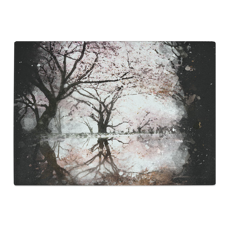 Tempered Glass Reflection of the Pink Blossom Trees Chopping Board, 28.5 cm x 39 cm