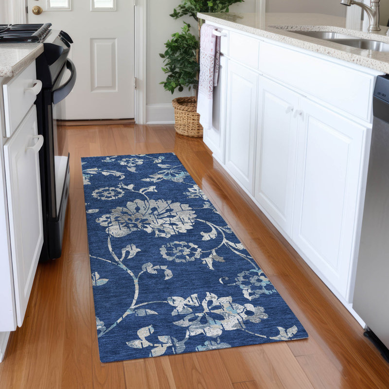 Premium Machine Washable Prisco Navy Rug, Runner 2'3" x 7'6"