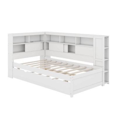Twin Size Wood Daybed With Shelves, USB And Trundle by Latitude Run