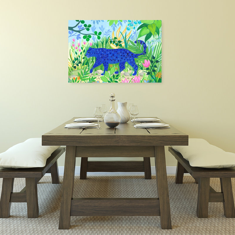 Blue Leopard Colorful Vibrant Abstract Animal Forest Wall Art Print 1 Piece Wrapped Canvas Wall Art, 60.96cm H x 91.44cm W