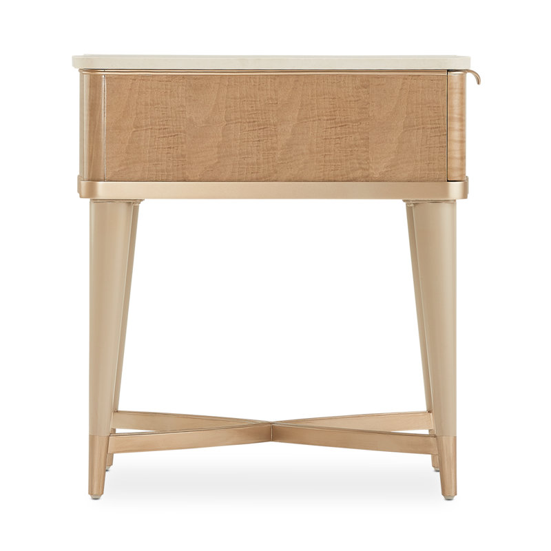 Beige and Cream Marble Top End Table with Storage