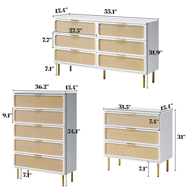 3 Pieces Rattan Bedroom Set