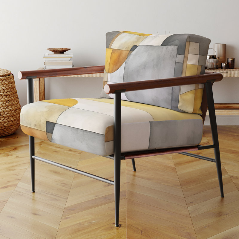 Fauteuil d'appoint rembourré jaune et gris Réalités croisées I, Doré