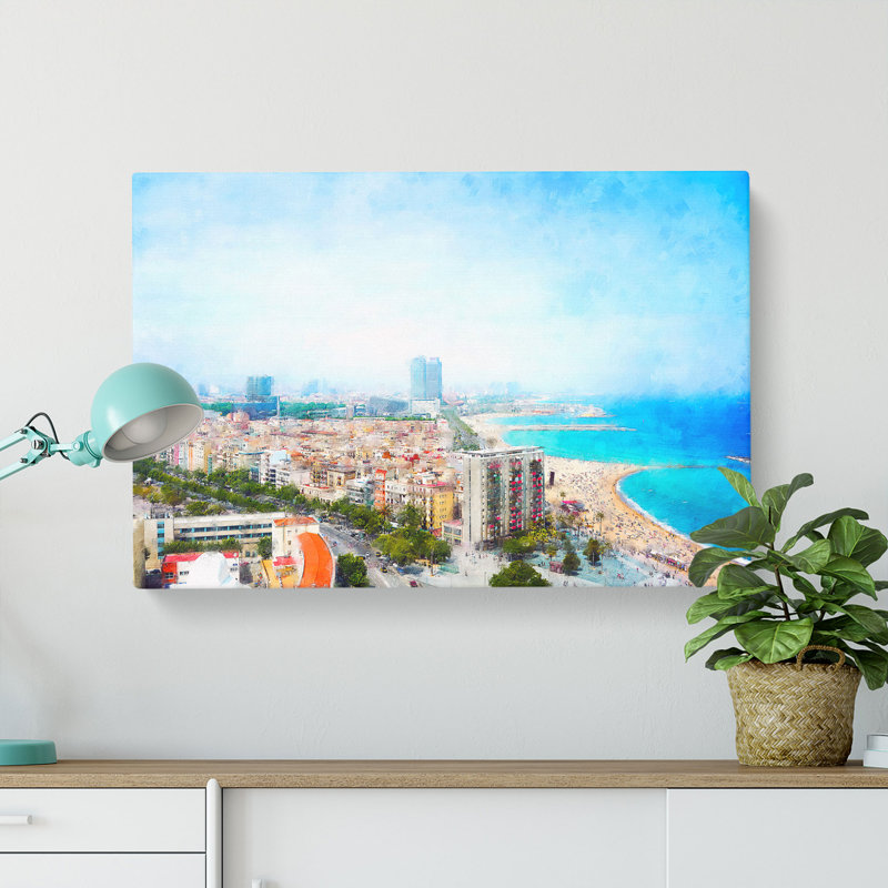 The Barcelona Skyline In Spain - Wrapped Canvas Painting, 40cm H x 60cm W x 3cm D