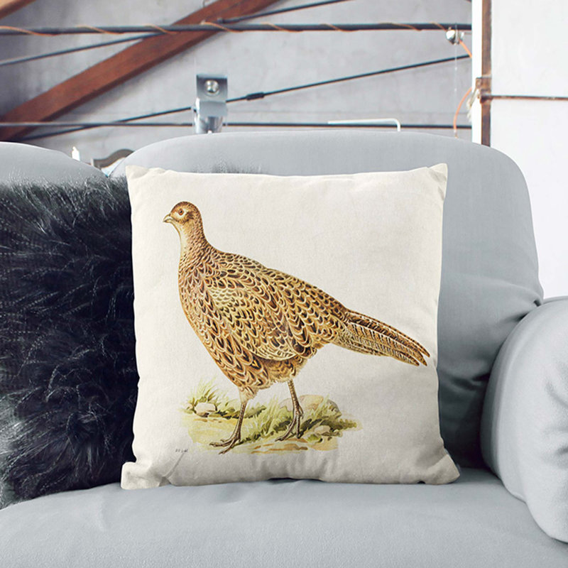 Pheasant by Von Wright Cushion with Filling, White, 55cm H x 55cm W x 20cm D