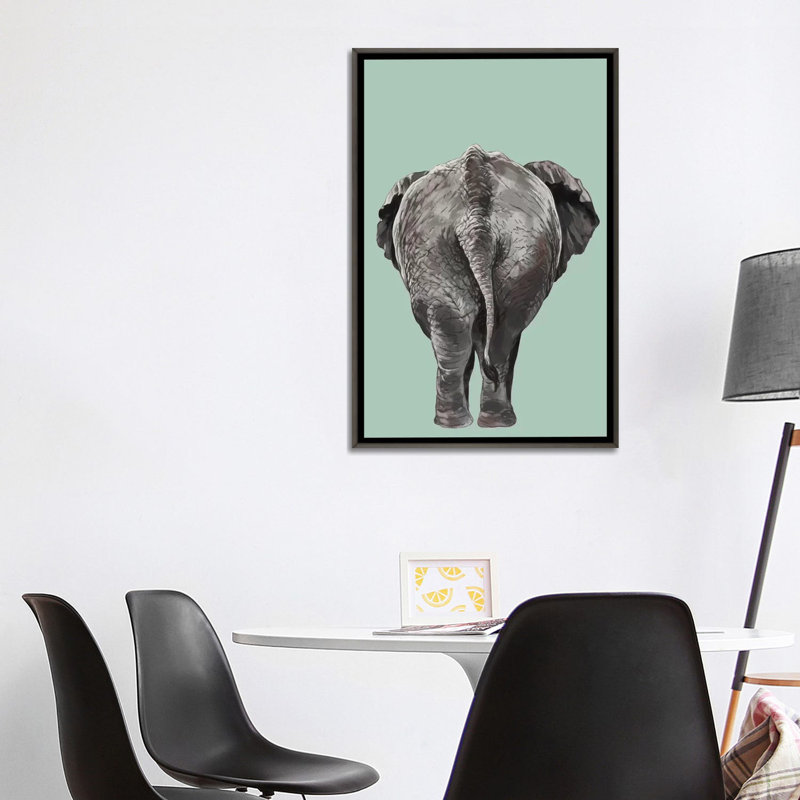 Art de bout éléphant, H 48 po x l 32 po x P 1,5 po, Toile encadrée de bois rustique foncé