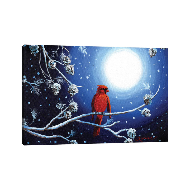 Cardinal On Christmas Eve by Laura Iverson - Wrapped Canvas Print, 20.32 cm H x 30.48 cm W