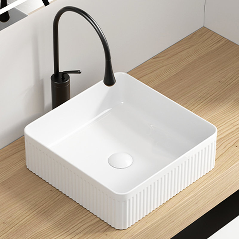 Bathroom Vessel Sink, 15X15 Inches, Rectangular Porcelain Ceramic, Striped Design, Compatible With Faucets, Stain - 15 Inch Sink Of Artistic Edge For Bathroom, High Temperature Fired