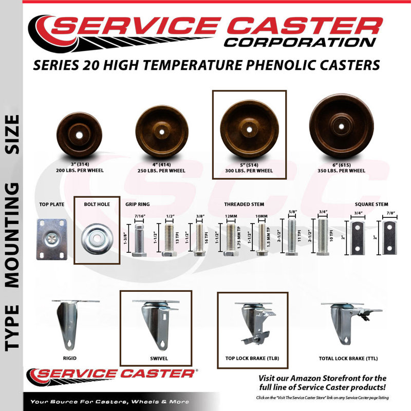 4 Piece High Temp Phenolic Caster Set