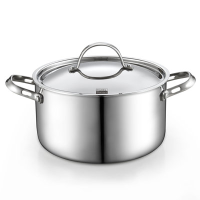 Marmite en acier inoxydable multi-plis standard de Cooks, marmite de conserve de pâtes de 6 pintes avec couvercle, batterie de cuisine à induction profonde