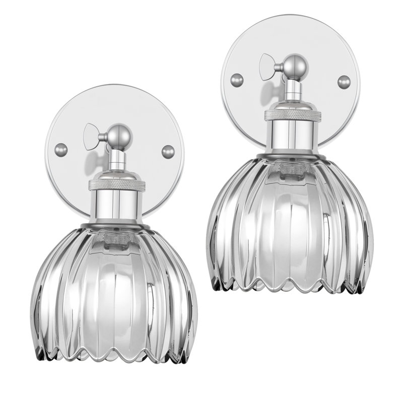 2-Pack Rechargeable LED Wall Sconce With Remote, Battery Operated Wireless Wall Light With Tulip Glass Lampshade, 12 RGB Colors & Dimmable (Bulbs Included)