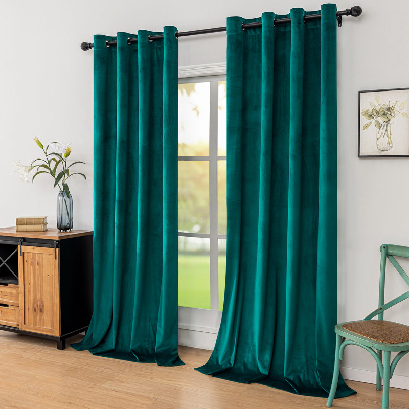 Deavion Velvet Solid Color Metal Grommets Room Darkening Curtain Panels, Teal, 42" W x 90" L