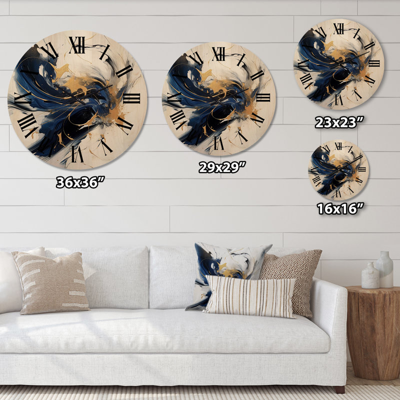 Horloge murale surdimensionnée en bois foncé foncé et doré Strokes VII - Fractals, Petit