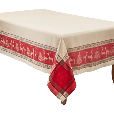 Red Christmas Reindeer Design Jacquard Tablecloth