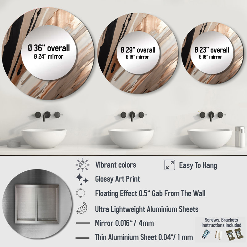 Sophiemarie Rosegold embrassant l'essence des lignes V - miroir mural décoratif en marbre, miroir rond moderne, impression d'art en métal