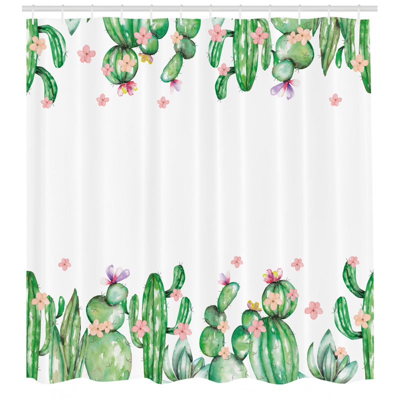 Ensemble de rideau de douche et de crochets en cactus, H 69 po x l 105 po