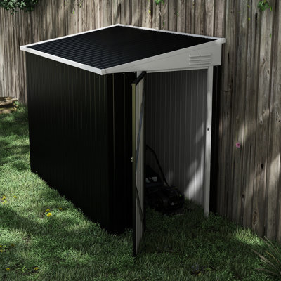 Metal Outdoor Storage Shed 4'x8', Dark Gray. Lockable Entry To Keep Contents Safe. 2 Air Vents For A Fresh Environment. Ideal Backyard, Patio, Lawn. Galvanized Steel Structure