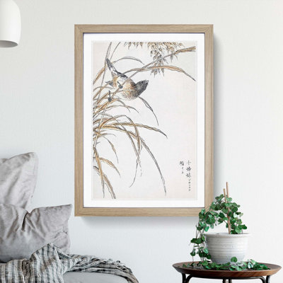 Japanese Grey Bunting Bird by Numata Kashu - Framed Print