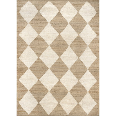 Godelinde Diamond Checkerboard Jute Natural Area Rug