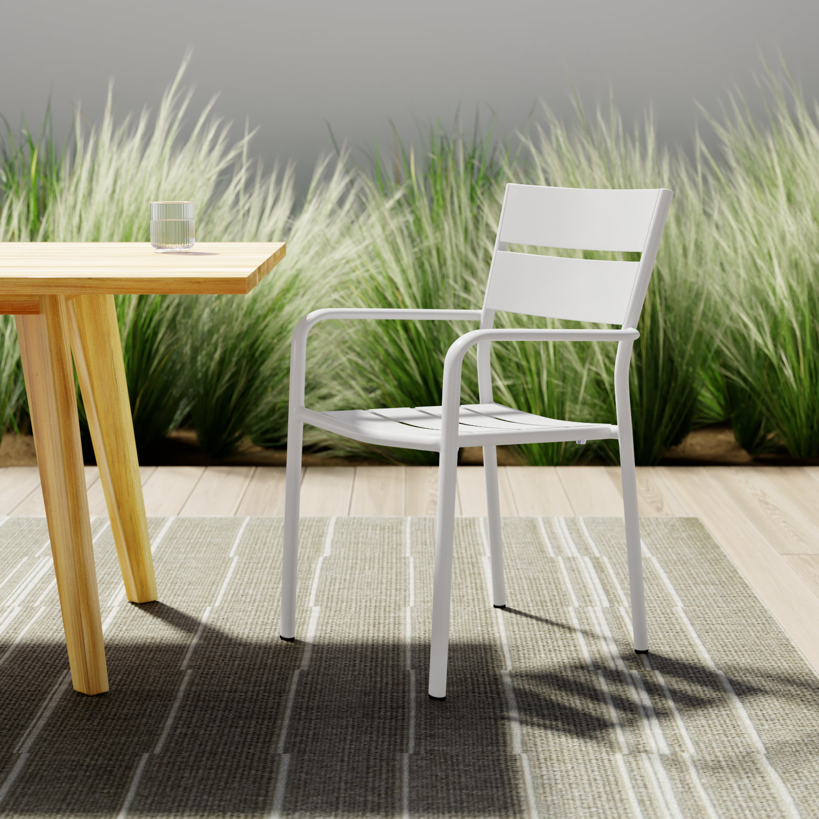 Ottie Premium All-Weather Wicker Outdoor Stacking Dining Armchair, White