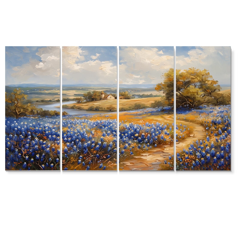 «Blue Green Summer Meadow Charm Blue Bonnets I - Blue Bonnets», ensemble de reproduction d'art mural, H 32 po x l 64 po