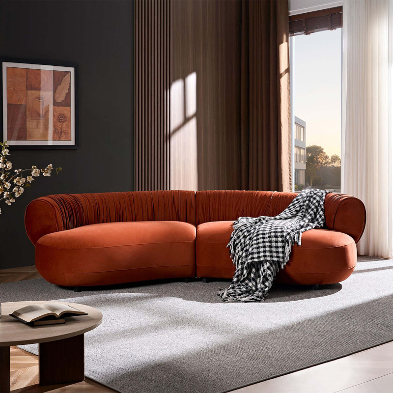 Upholstered 102.36 " Fabric Sofa, Tissu orange rouge