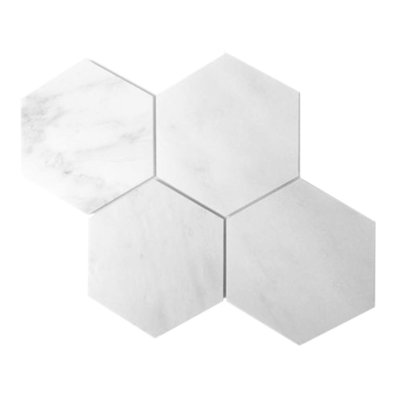 White Carrara 5" X 5" Hexagon Marble Look Floor And Wall Mosaic