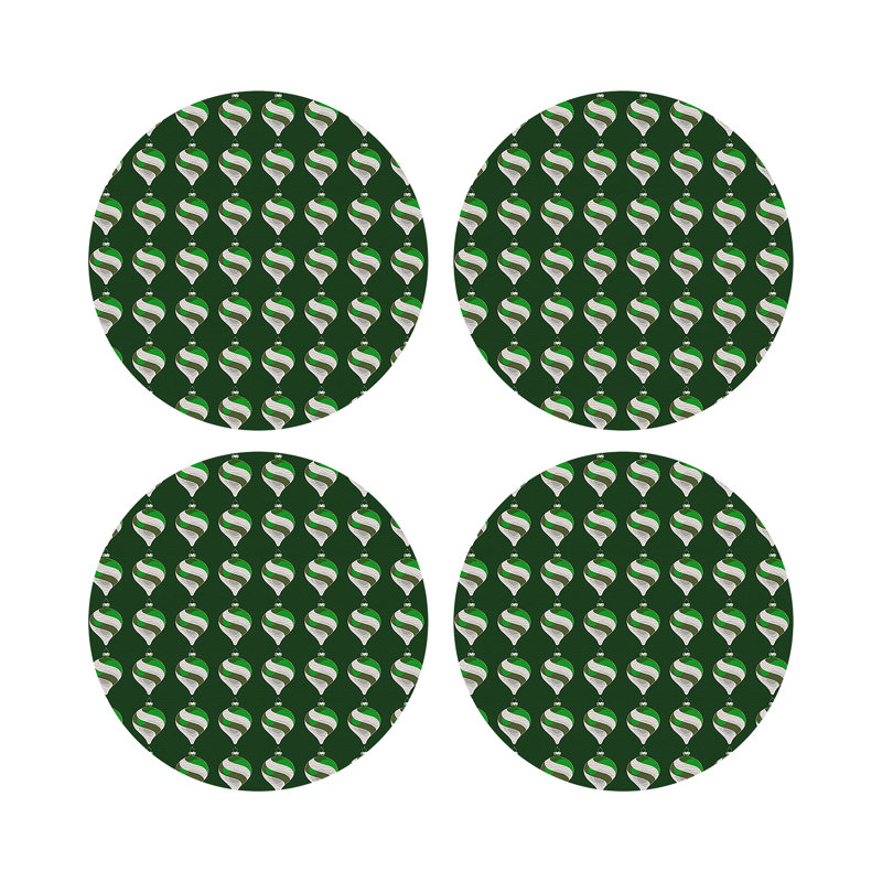 Xmas Ornament Vegan Leather Round Pebble Placemat, Green