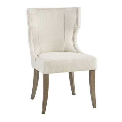 Chaise de salle à manger rembourrée à oreilles - tissu crème, pieds en bois massif, l 21,75 po, couleur de dossier, profondeur de l'ensemble de 27 po