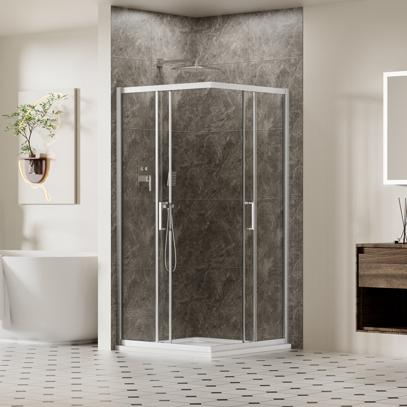 36" D x 36" W x 72" H Corner Shower Enclosure, Double Sliding Shower Door with 1/4" (6mm) Clear Tempered Glass, Square Framed Corner Shower Enclosure in Chrome Finish