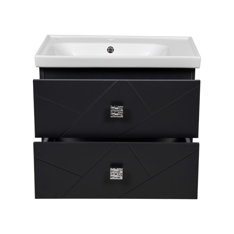 Meuble-lavabo sur pied simple avec plateau en céramique et miroir 24 po Jakkia, Gris anthracite mat