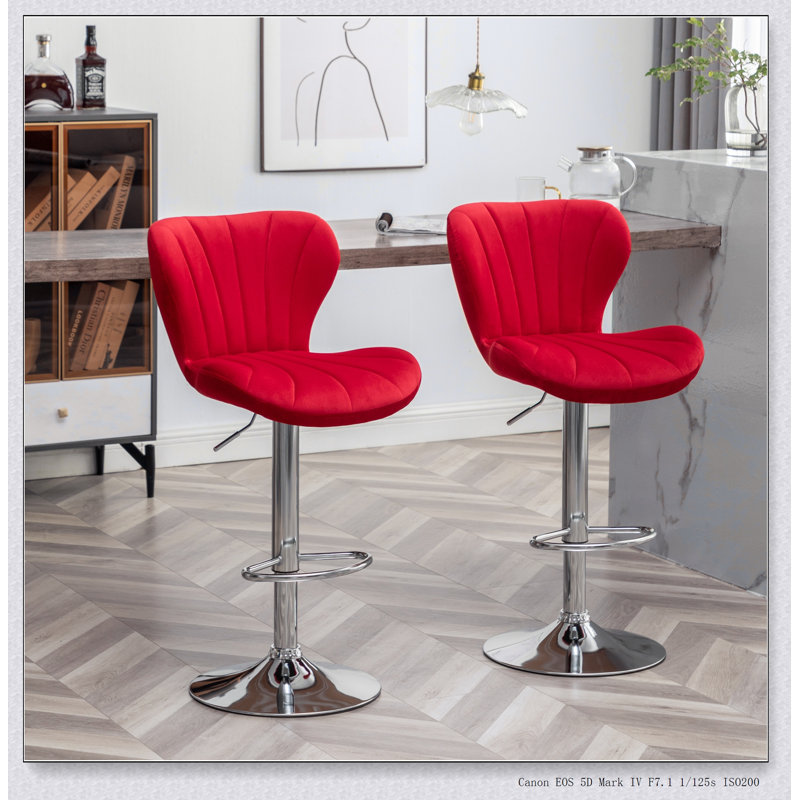 Ellston Upholstered Adjustable Swivel Barstools, Set of 2, Red