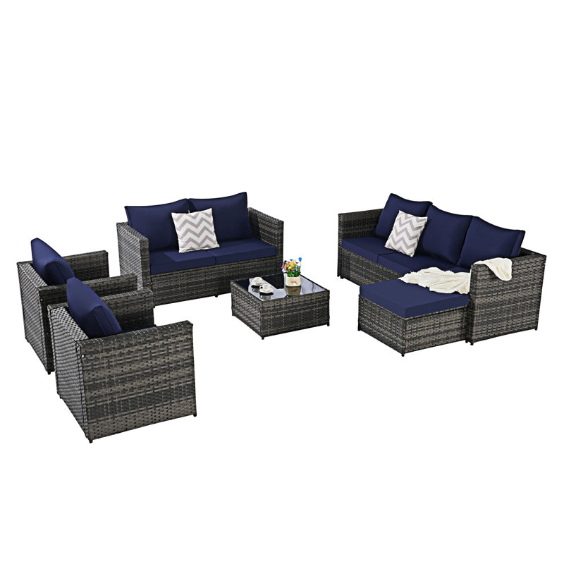 6 Piece Outdoor Conversation Set, Dark Blue