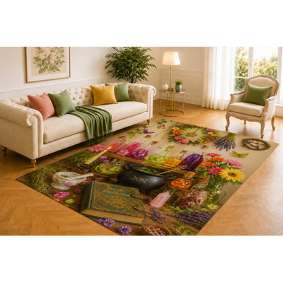 Tapis de potion magique «Ultra Léger» 5 pi x 7 pi, œuvre d'art botanique clé de bougie, couvre-plancher imprimé lisse pour chambre à coucher, bureau, bibliothèque et décoration intérieure Witchy