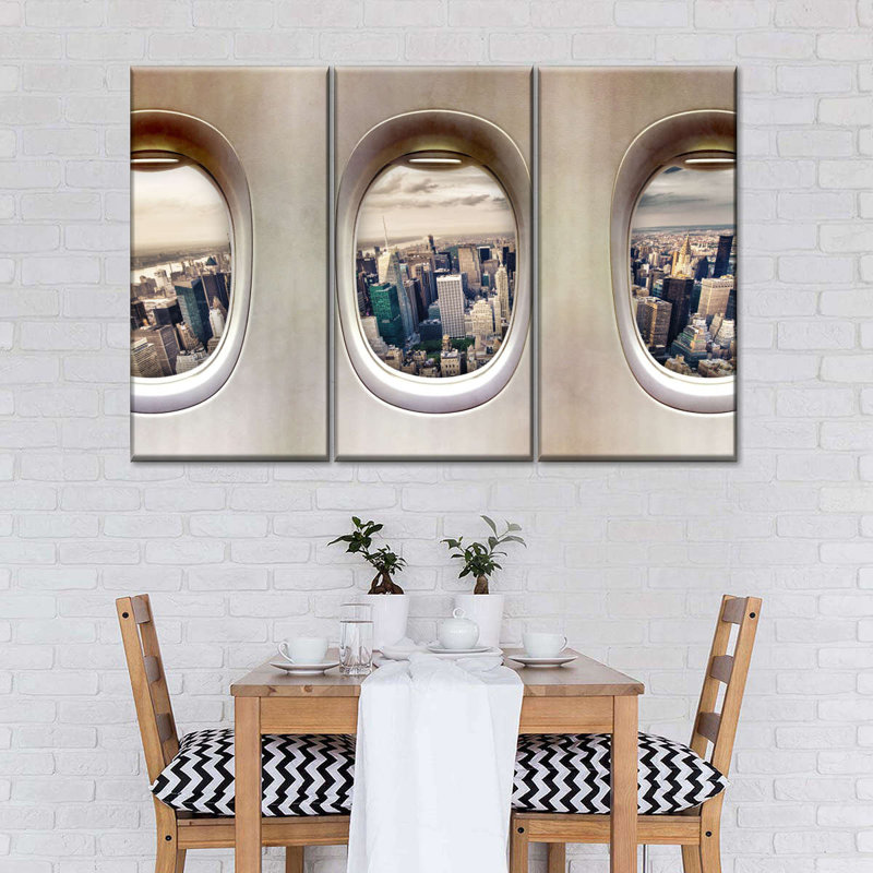 " Airplane Windows " 3 - Pieces, 24" H x 38" W x 1.25" D