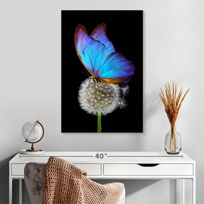 Brampt Blue Morpho On Dandelion, 30" H x 20" W