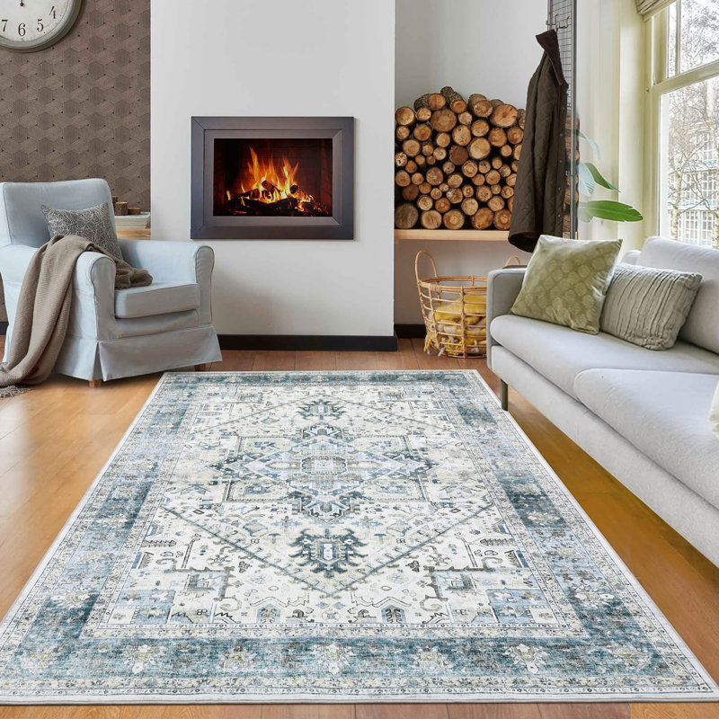 Oriental Machine Washable Rugs Vintage Floral Area Rug for Living Room Bedrooms Non Slip Rugs for Playroom Office Kitchen