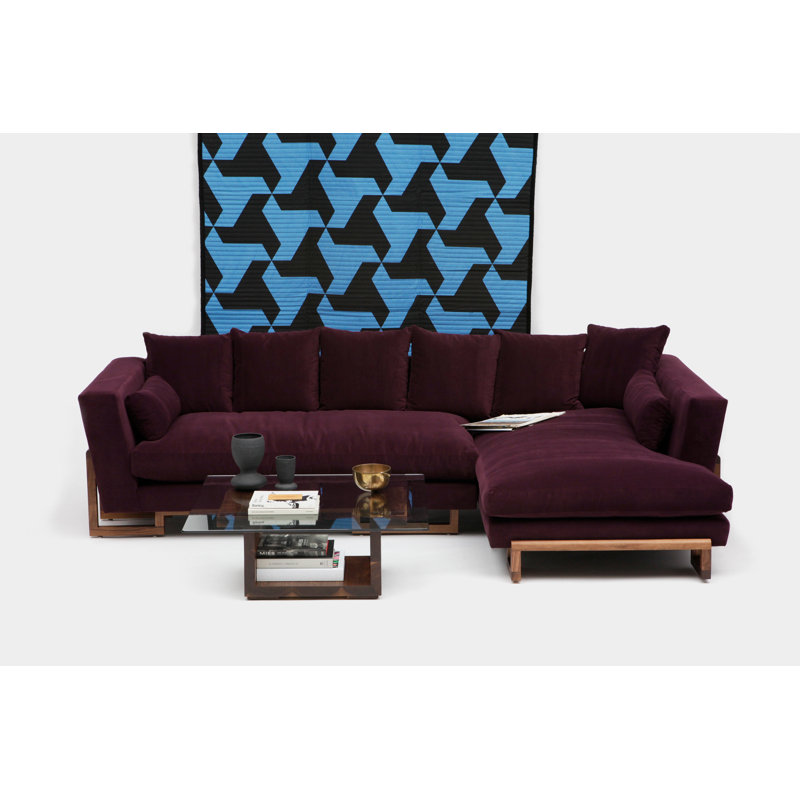 LRG Chaise Sectional, No Trays, Solid Walnut, Eggplant