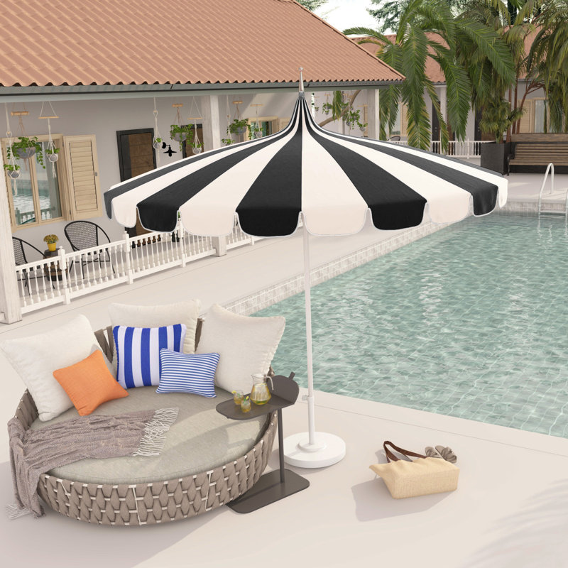 Ayman 8.5' Sunbrella® Two-Tone Pagoda Umbrella, Canvas Black Sunbrella® Canvas