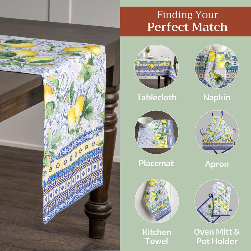 Maison d' Hermine Table Runner 100% Cotton Single Layer Table Runners 72 inches Long Decorative for Home Kitchen Dining Valentines Day Decorations Spring Summer (Citrus, 14.5" x 72")