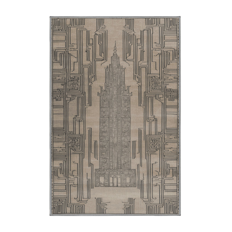 Machine Washable Art Deco Gray Area Rug, Runner 2' x 4'