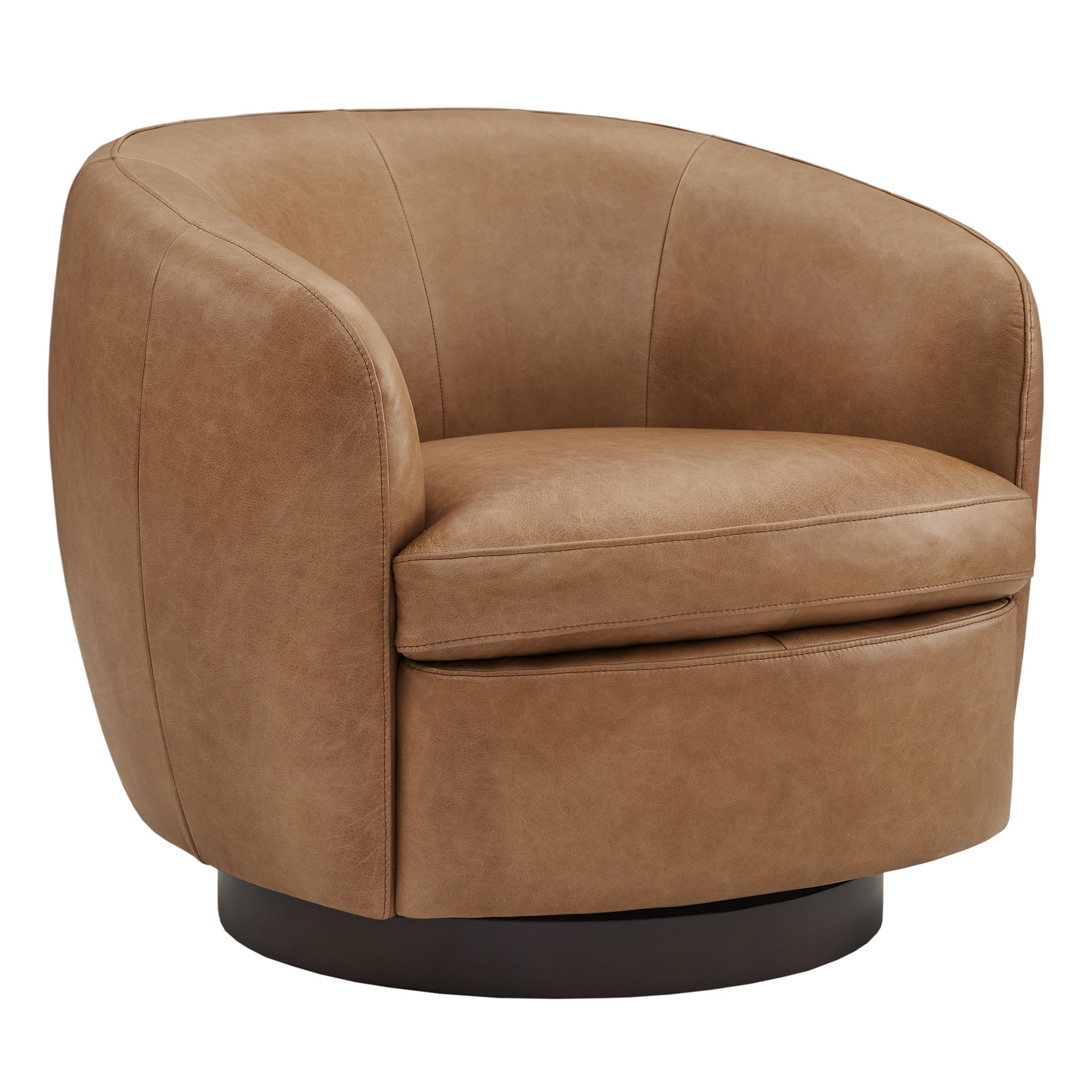 Marcy Genuine Leather Swivel Barrel Chair, Aline Butternut, Dark Brown