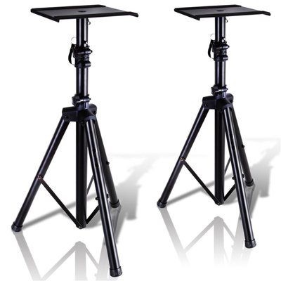 Dual Studio Monitor, 2 Speaker Stand Mount Kit, Heavy Duty Tripod Pair, Adjustable Height Speaker Stands - 85 To 135 Cm, Metal Platform Base - Easy Mobility Safety PIN For Structural Stability