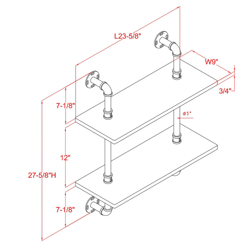 Hollis 2 Piece Industrial Pipe Shelves