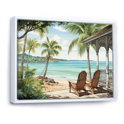 Island serenity chairs by the beach - Coastal Tropical Framed Art
