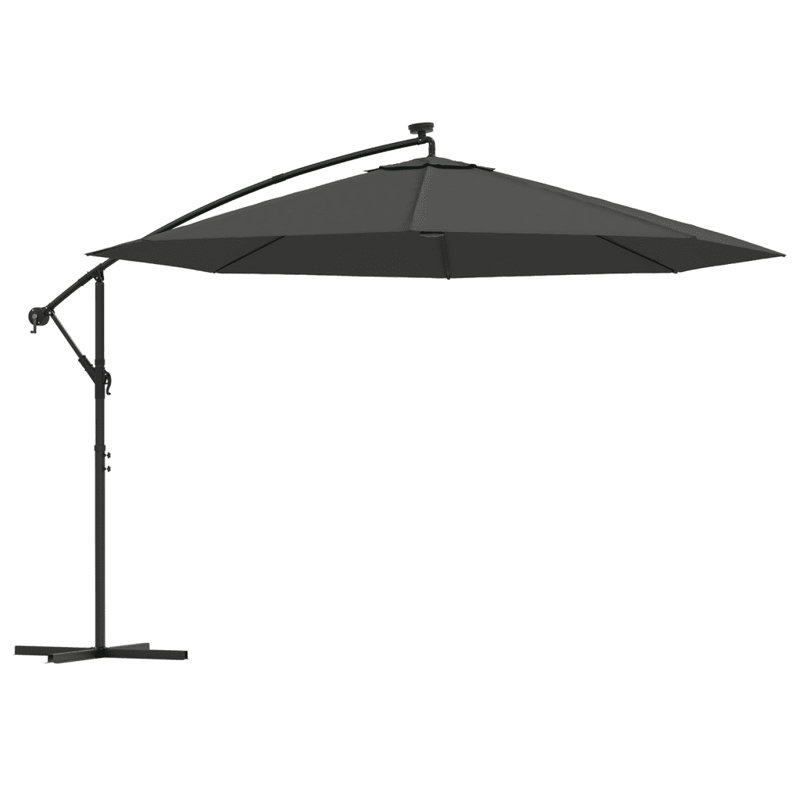 Vermont 350 cm W X 350 cm D Hexagonal Lighted Tilt Cantilever Parasol with Crank Lift, Anthracite