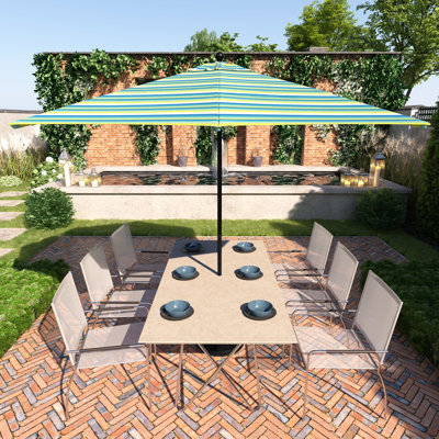 Parasol de terrasse commercial 11 pieds noir avec poulie à nervures en fibre de verre à Seville Seaside Sunbrella