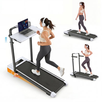 Walking Pad Treadmill With Incline & Adjustable Height, Under Desk Treadmills With Removable Desk Workstation, White