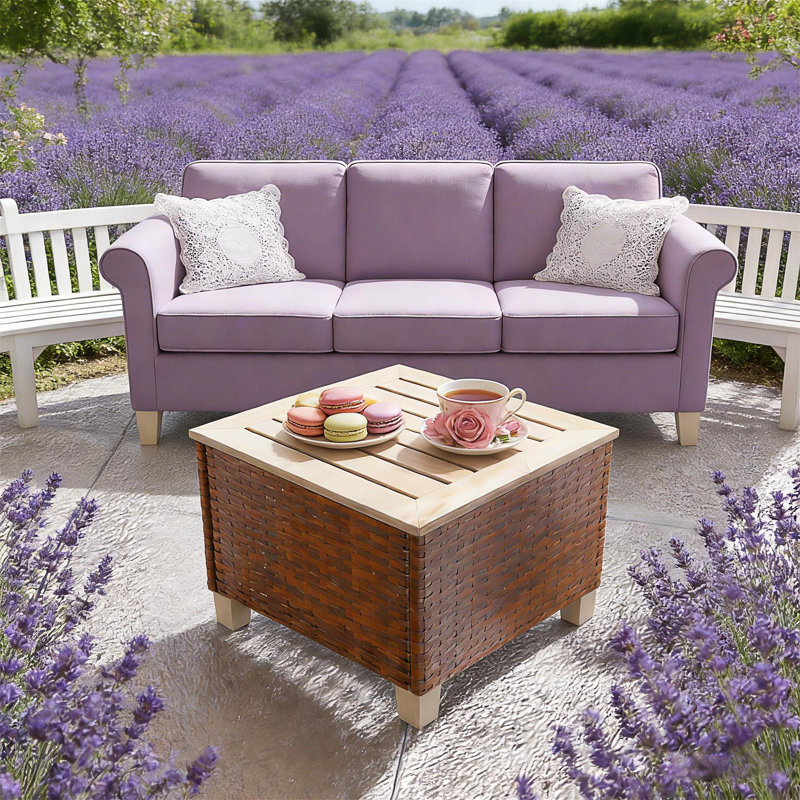 Compact Outdoor End Table With Rustic PE Rattan And Fir Wood Design For Patio And Balcony Use, Durable And Stylish.