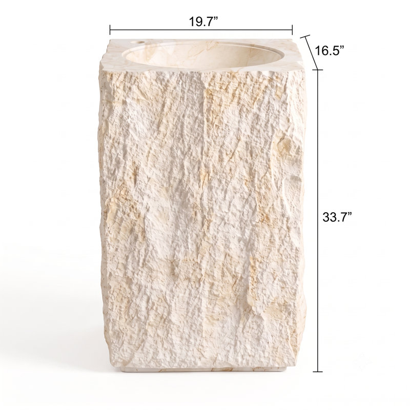Lavabo de salle de bain piédestal rectangulaire à surface solide 20 "avec trou de robinet pré-percé, texture pierre ciselée